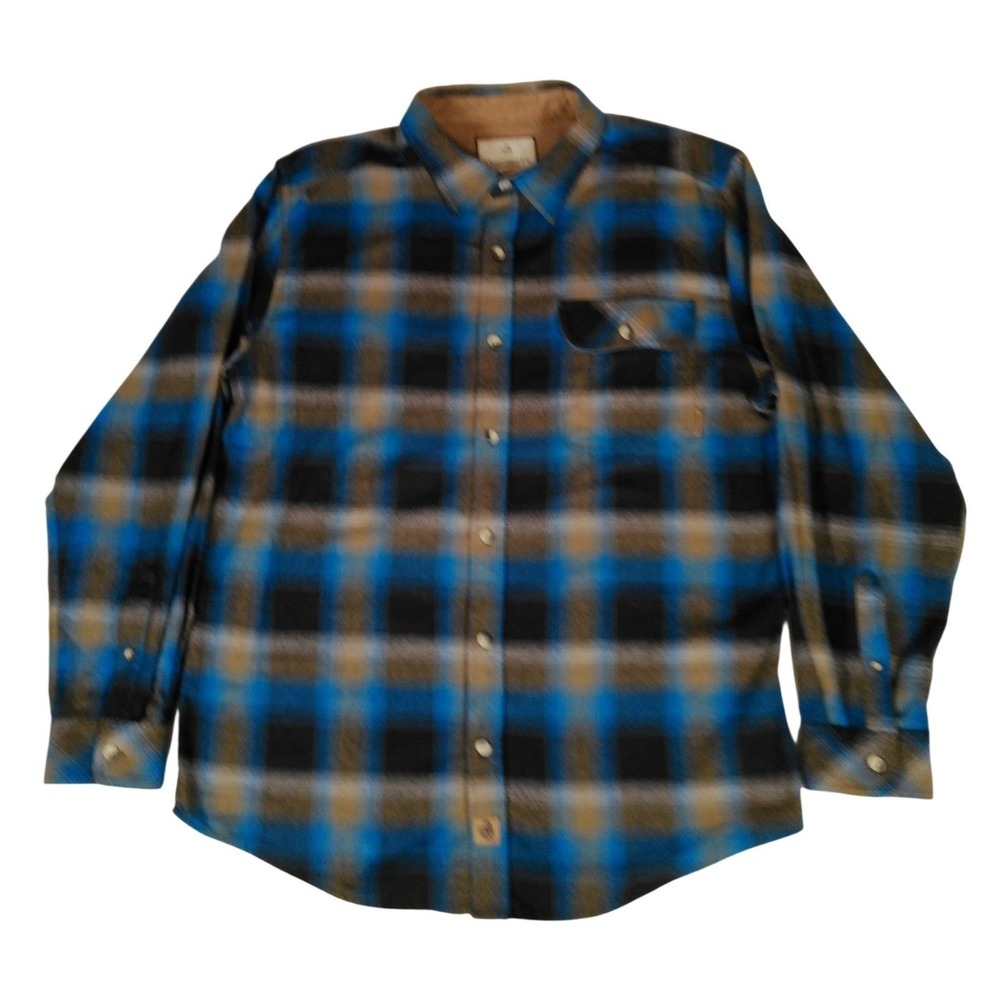 Legendary Whitetails Mens Blue Plaid Flannel Button Up Shirt Large Corduroy Trim